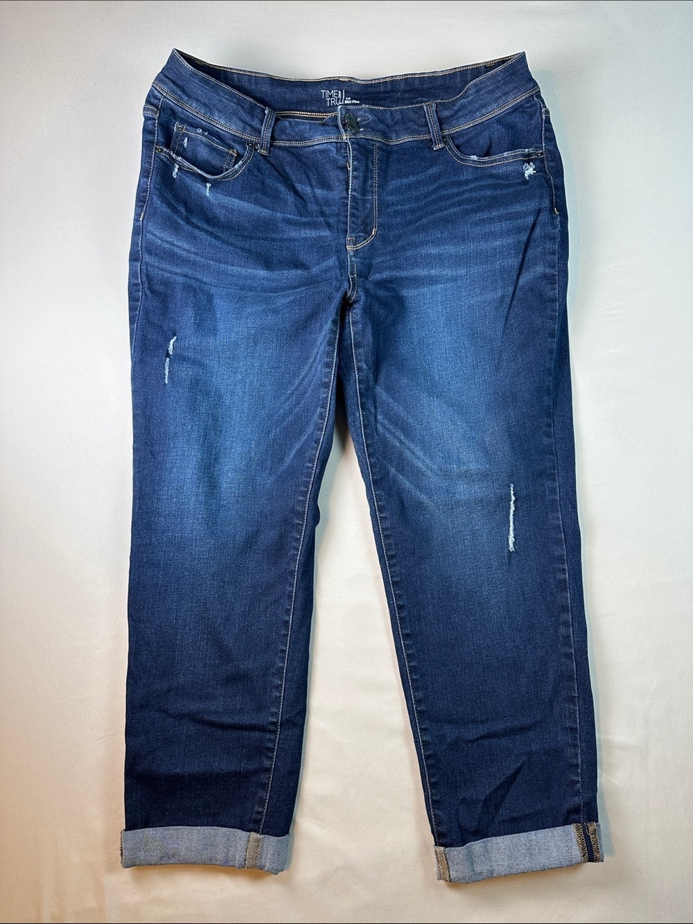 Time and Tru Dark Mid-Rise Size 18 Plus Indigo Boyfriend Jeans Rolled Cuffed Hem